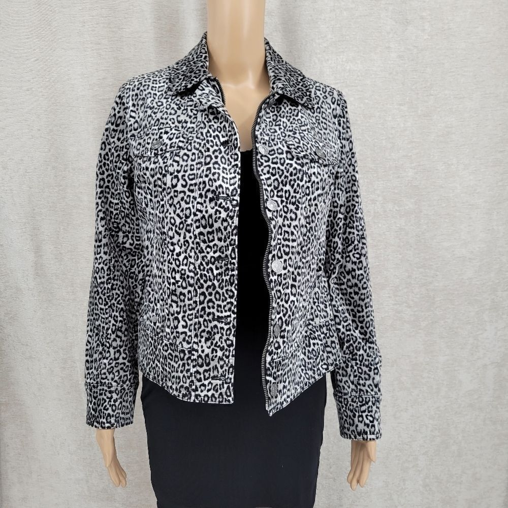 Chico's Velour Silver Black Leopard Print Jacket Schaket